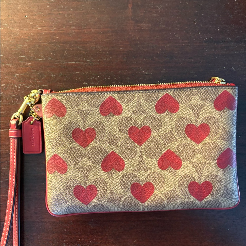 Coach Red Heart Print Wristlet